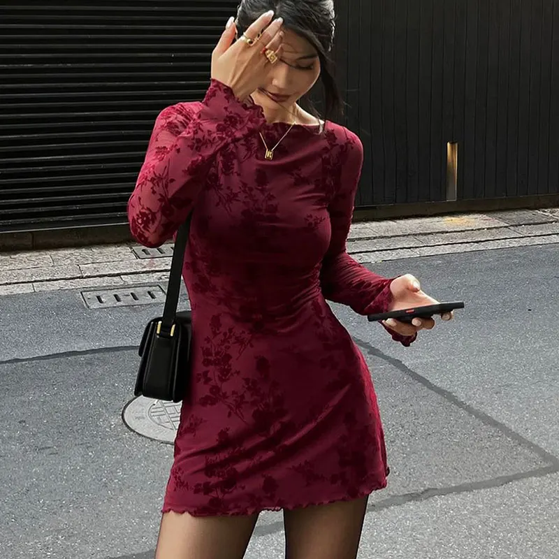 Sexy Wine Red Dresses Autumn New - Image 2