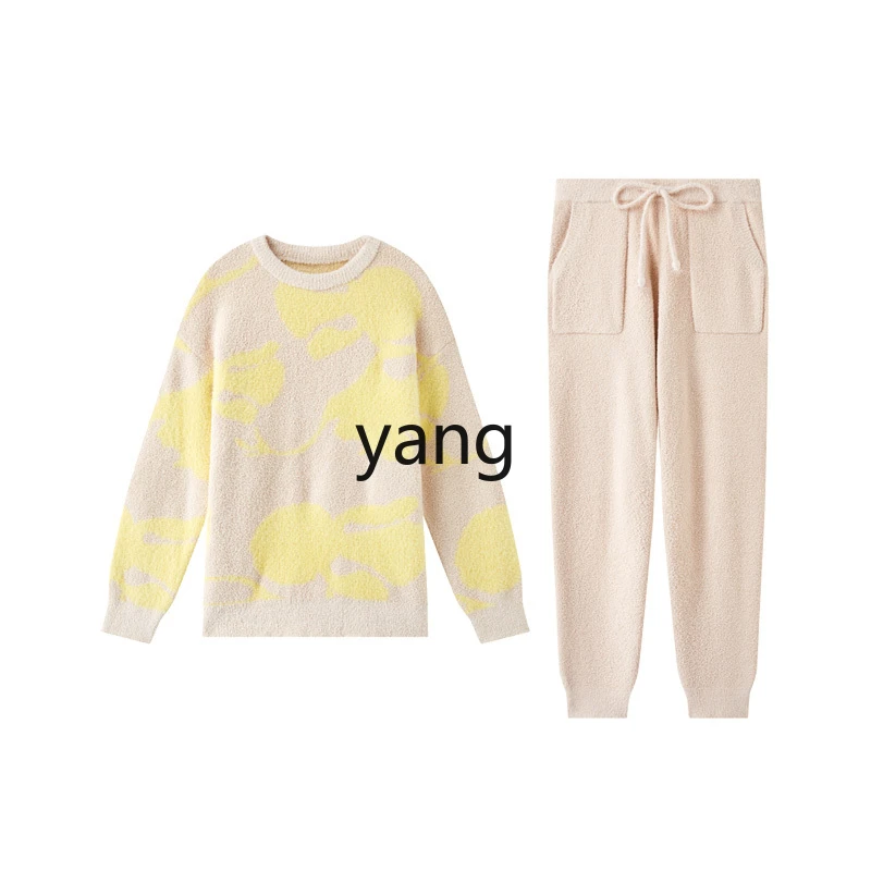 

LMM Chenier Home Furnishing Crew Neck Pullover Long Sleeve Trousers Women's Suit