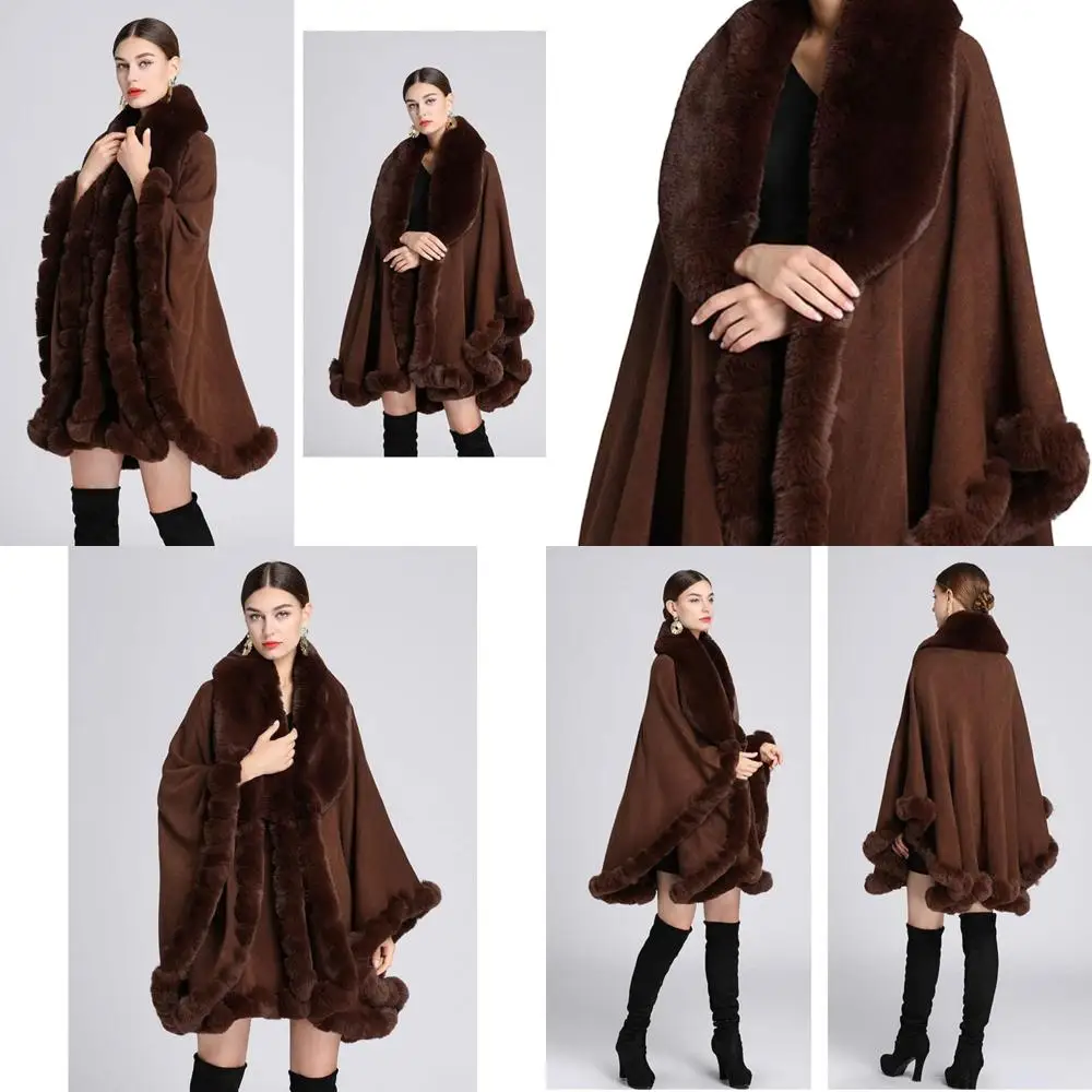 

Женские вечерние платки-пончо с воротником из искусственного меха и накидкой из пашмины