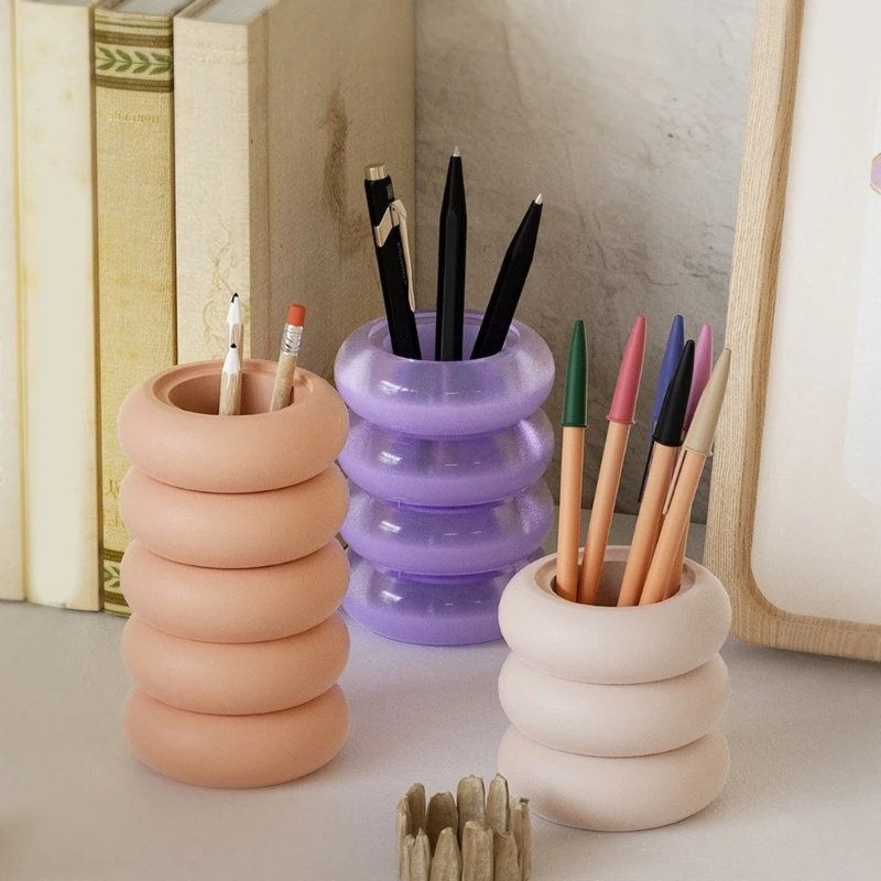 DIY Round Shape Pen Holder Silicone Mold Desktop Ornament Candle Cup Jewelry Organizer Box Storage Jar Epoxy Resin Casting Mould