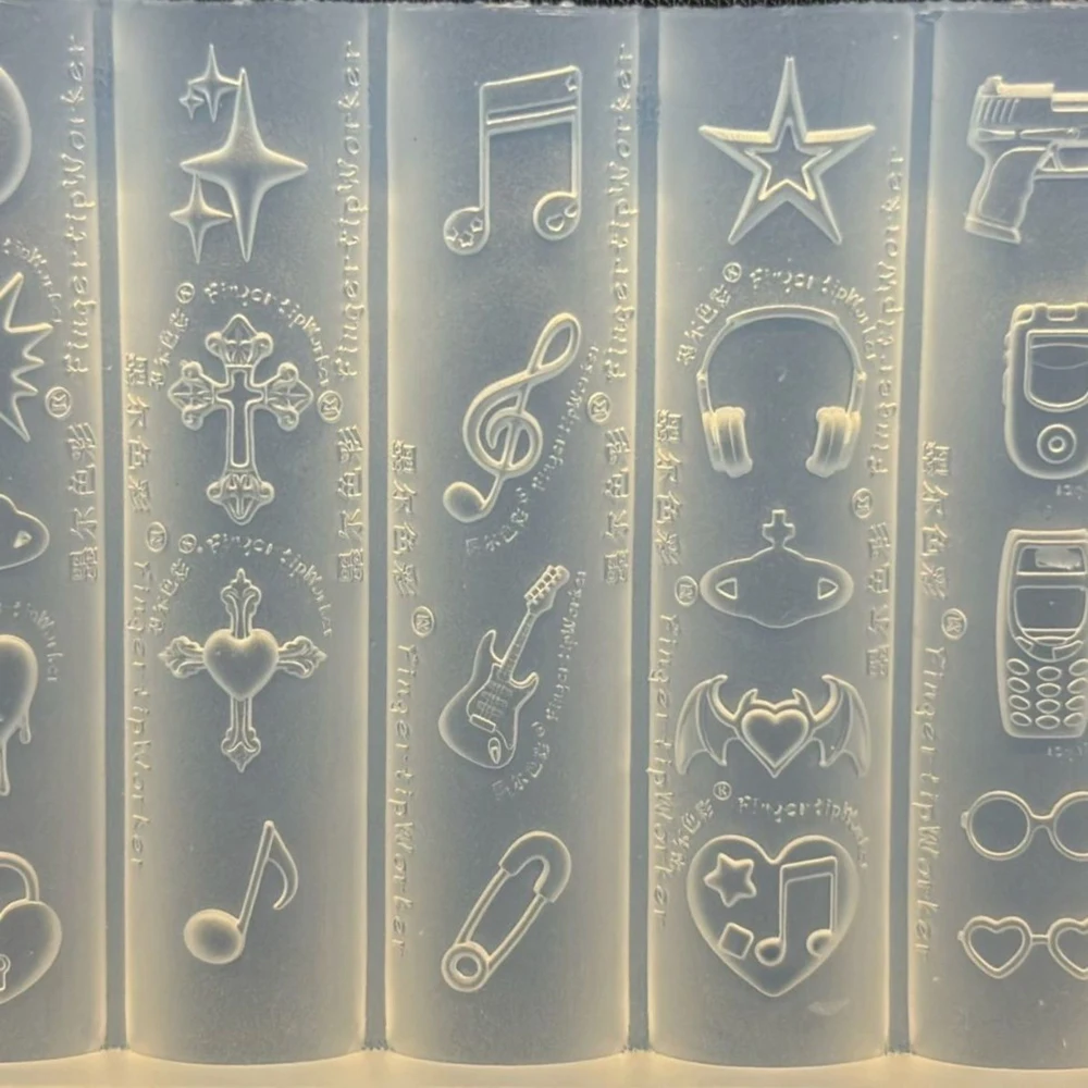 Music Phone Stars Nail Mold Sweet Cool Punk 3D Silicone Mold Plate Templates For Nails Charms Crafts Transparent Mold Decor