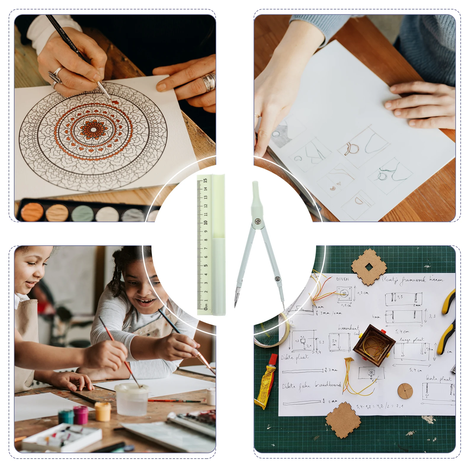 Compass Pen Ruler Set Classroom Supplies Tool Circle Maker Drawing Plastic for School Student