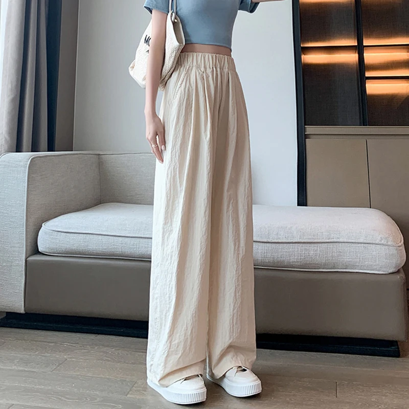 

Gidyq Summer Women Folds Sweatpants Fashion Casual Streetwear Wide Leg Pants Korean All Match Female Loose Straight Trousers