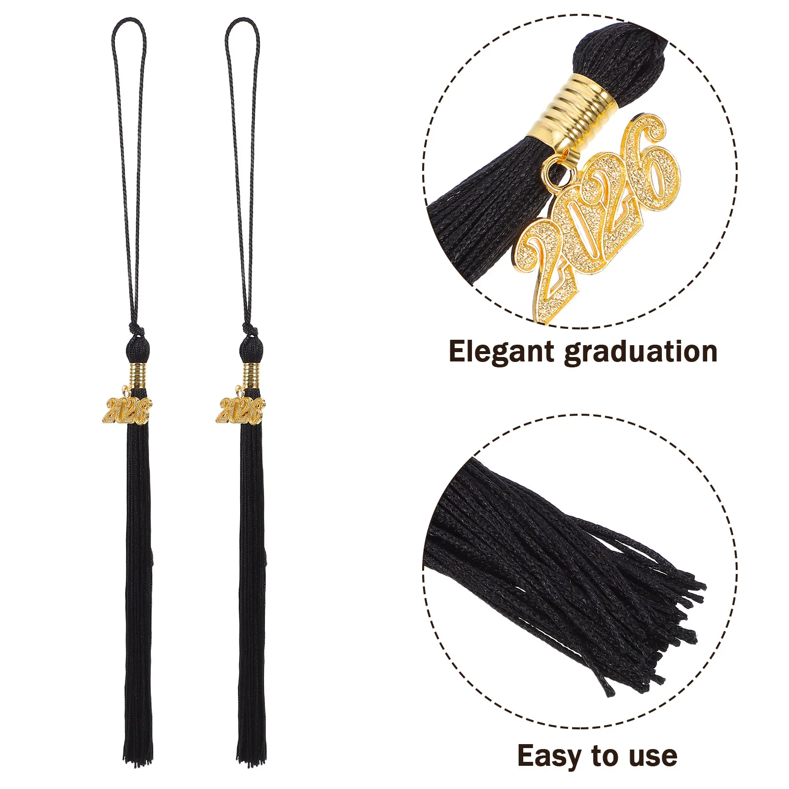 10Pcs Graduation Cap Tassel Charms 2026 Black Elegant Polyester Zinc Alloy Tassels for High School College Doctoral Caps