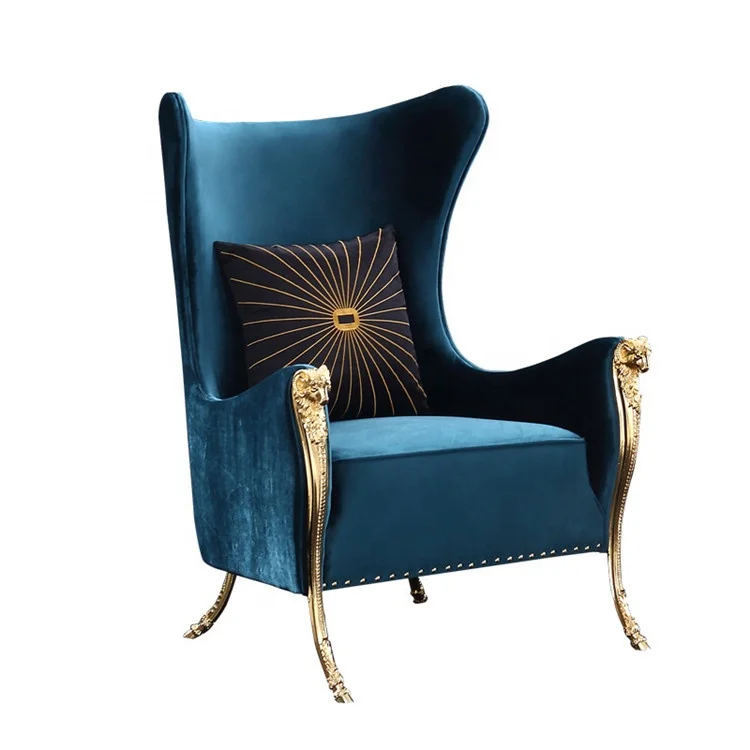 

Contemporary single sofa chair ram head decoration pure copper high back chrome gold decorative surface leather wooden