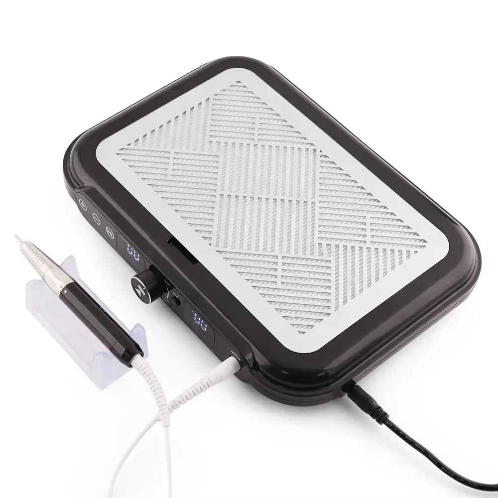 New Black Two-In-One 170 Watt Nail Dust Collector 4500Rpm With 2 Pcs Powerful Fan and Brushless Electronic File Handle 85 Watt