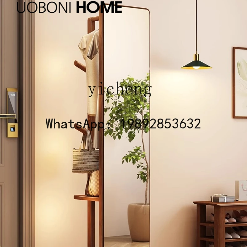 solid wood coat rack bedroom floor hanger with mirror integrated movable rack