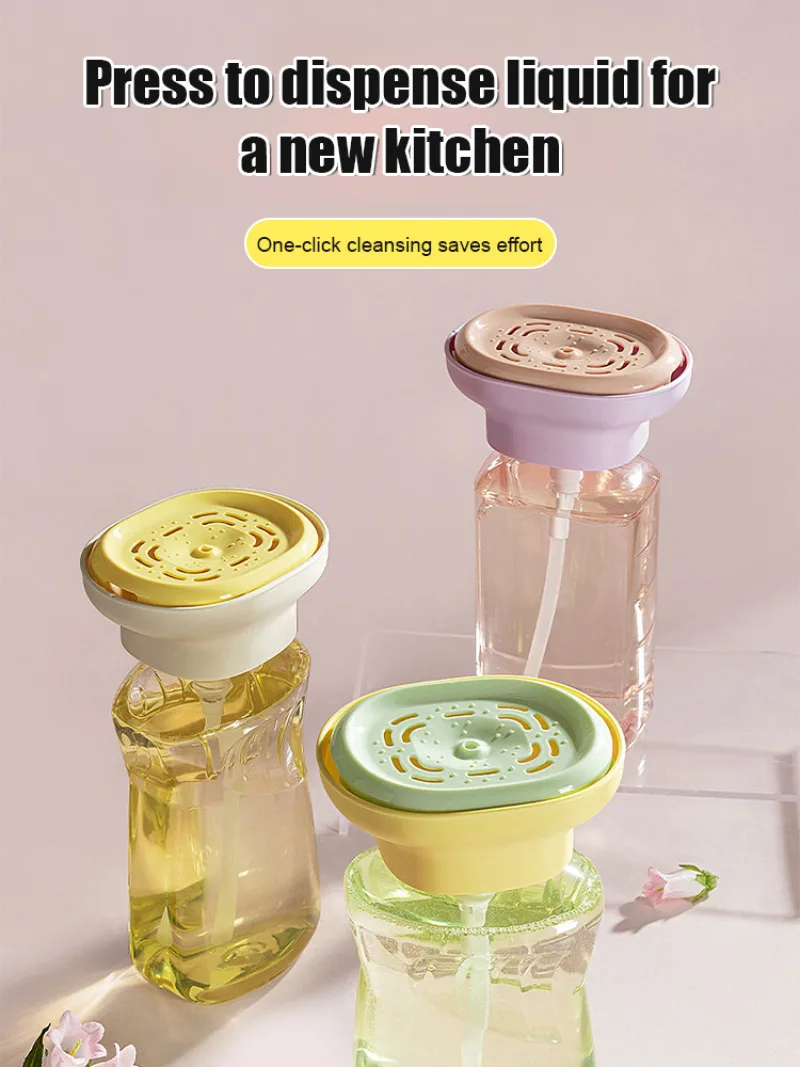 

Kitchen Dishwashing Liquid Dispenser One-Touch Cleaning Portable Dishwashing Liquid Presser Sponge Holder