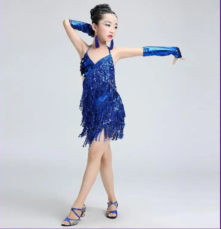 ชุดชุดเดรสเต้นรำละตินสำหรับเด็กผู้หญิงชุดฝึกเต้นชุดเลื่อมชุดเต้นรำบอลรูมสำหรับเด็ก