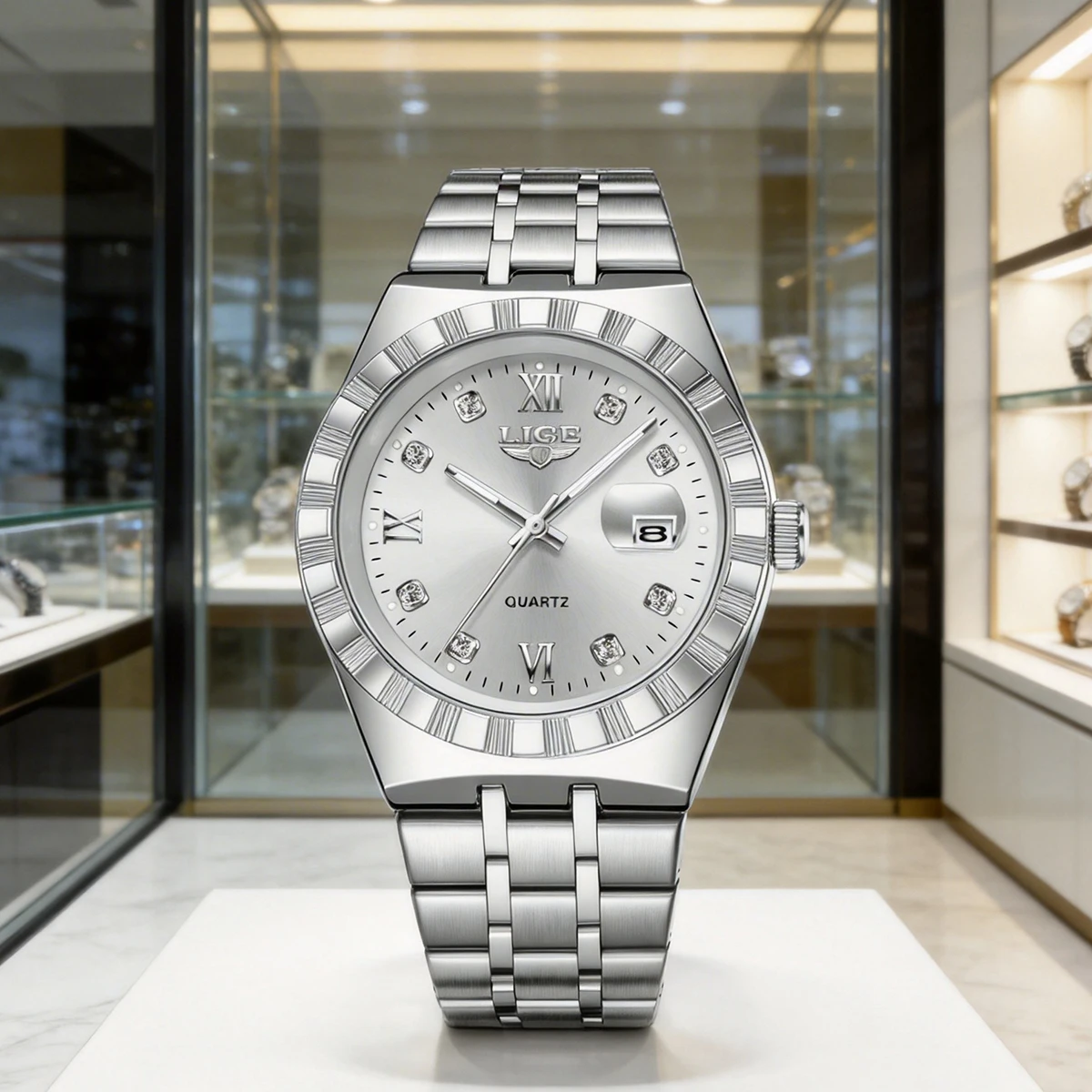 

LIGE Роскошные деловые мужские часы с указателем дня недели, водонепроницаемые светящиеся часы для мужчин, кварцевые модные мужские наручные часы из нержавеющей стали