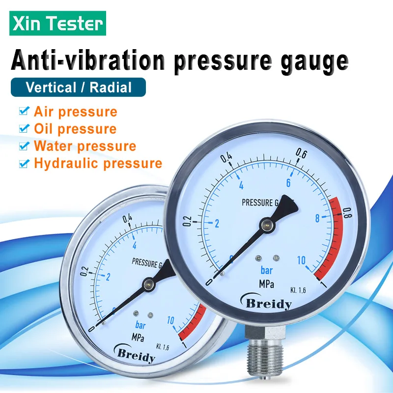 Xin Tester Dia 100mm Glycerin Free Pressure Gauge Air Oil Hydraulic 0-60mpa Anti-vibration Manometer Thread G1/2 G1/4