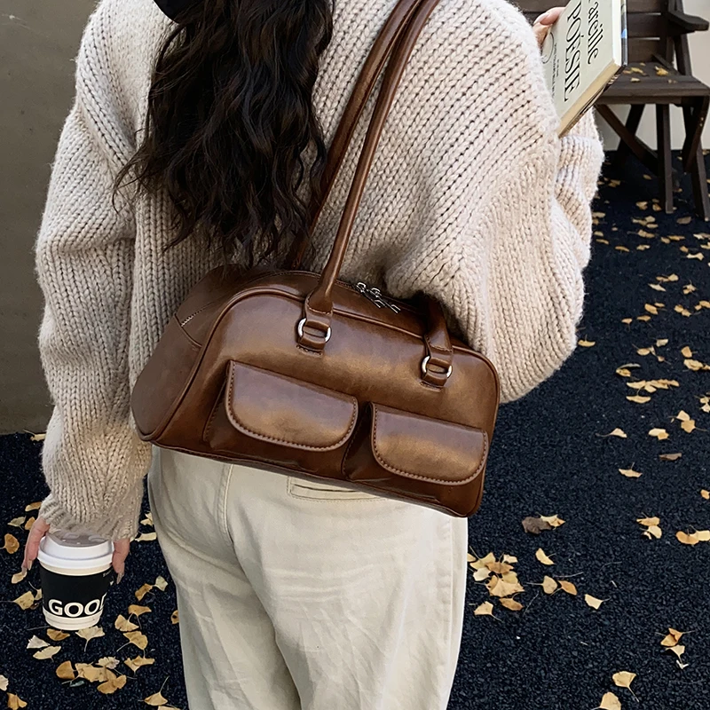 

Maillard Retro Boston Underarm Bag for Women 2025 New Trendy Korean Style Shoulder Bag Niche Bowling Bag 508GX