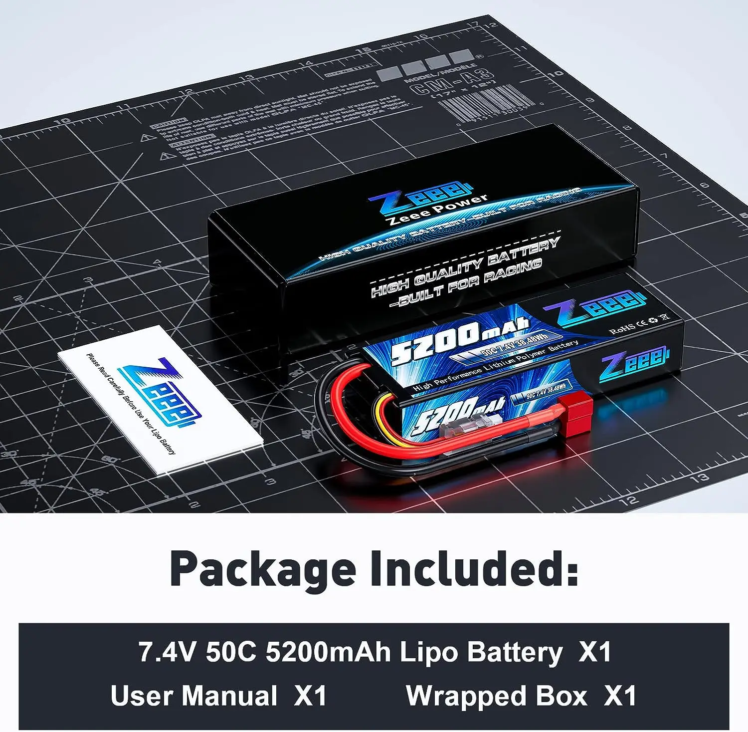 Zeee-batería Lipo 2S para coche teledirigido, 5200mAh, 7,4 V, 50C, con enchufe en T, para Truggy, Buggy, tanque, Evader, barco, helicóptero, FPV,