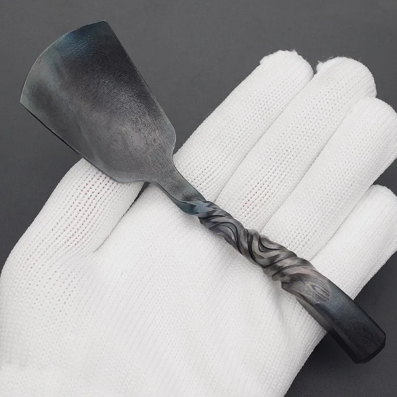 Longquan Hand-forged Retro Pattern-welded Steel Household Kungfu Single-serving Tea Scoop or Tea Shovel