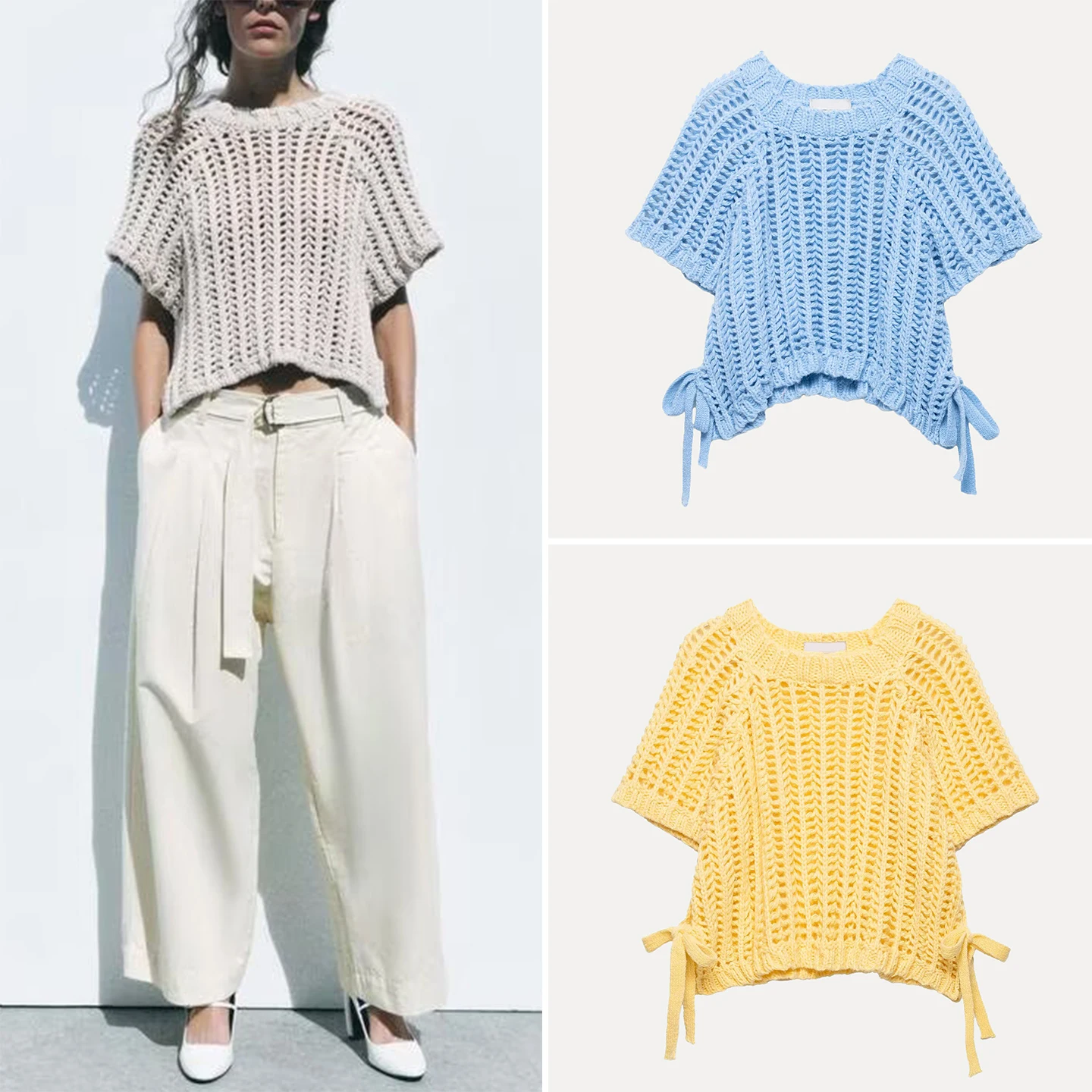 

Z Women's Faion round Ne ort Sve Knitted Top with Side Decoration Casual Sle Thi Needle 2025 New Arrival