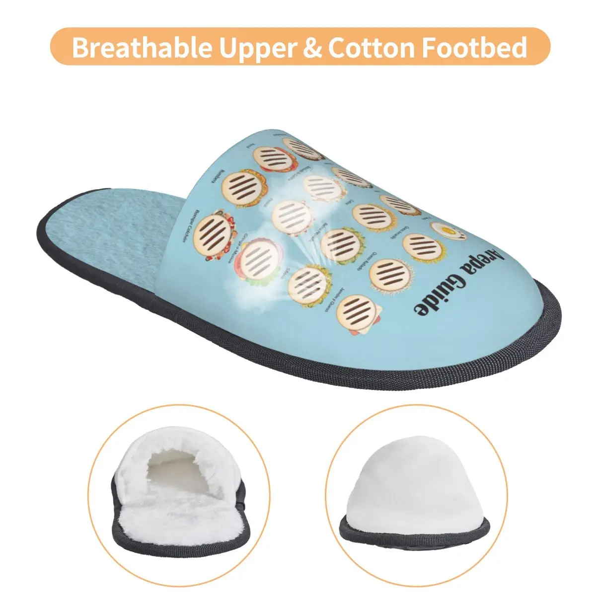 Zapatillas personalizadas Arepa Guide Venezuela latinas de comida rápida, zapatillas de casa suaves y cálidas de espuma viscoelástica para mujer, zapatos acogedores para dormitorio