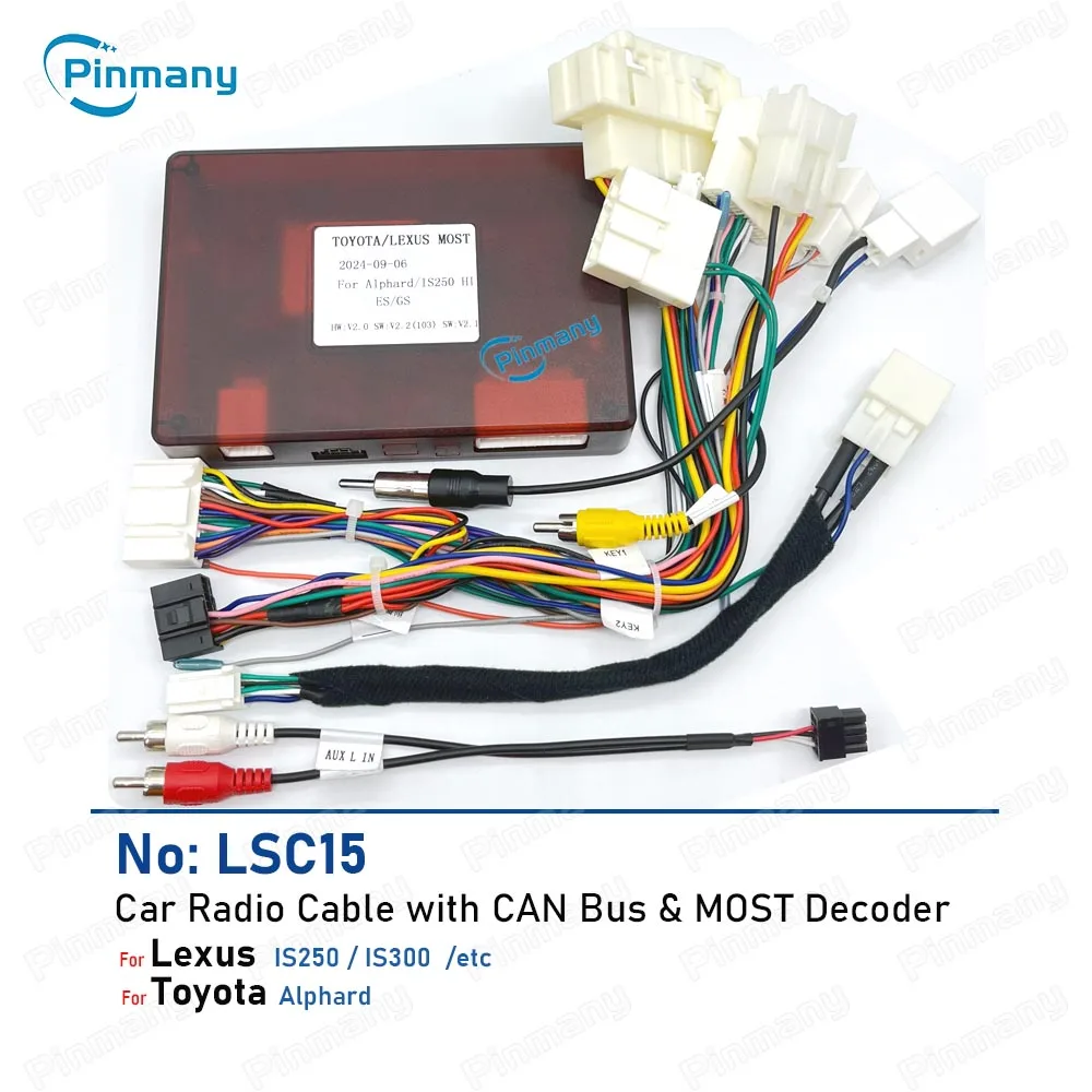 Pinmany Car Radio Cable Connector LSC15 Power Wiring Harness Adapter CAN Bus MOST Decoder for Toyota Alphard Lexus IS250 IS300