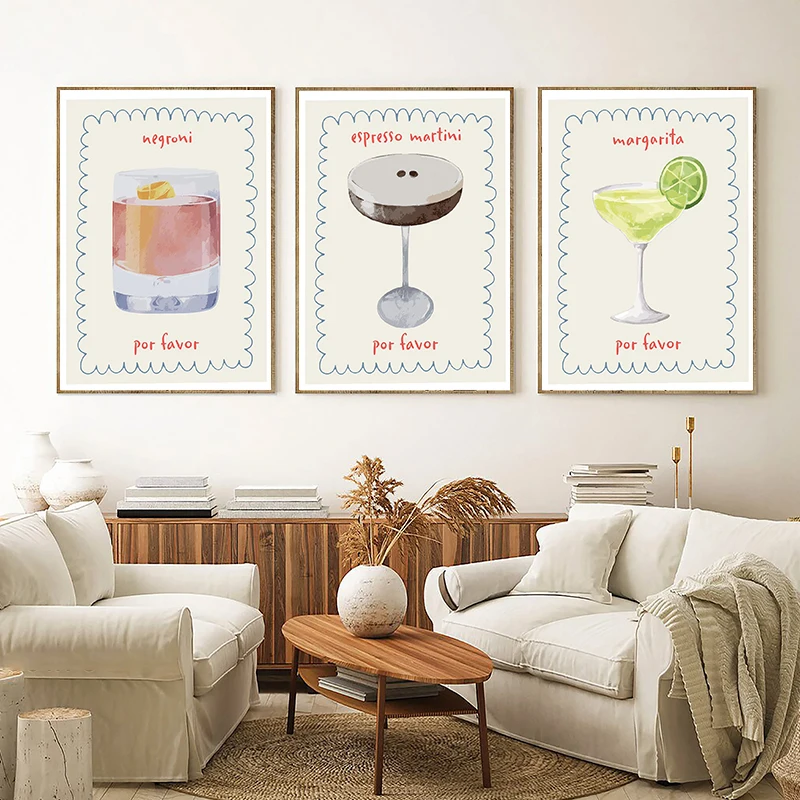 Póster de cóctel Picante Pina Colada Dry Martini, imagen artística de pared en tendencia, pintura en lienzo para bar, sala de estar, decoración del hogar