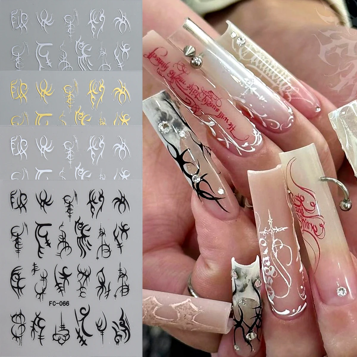 Gothic Thorn Cross Nail Stickers Metallic Vintage Totem Nail Decals, Punk Y2K For DIY Manicure Decor, Cool Dark Style Nail Suppl