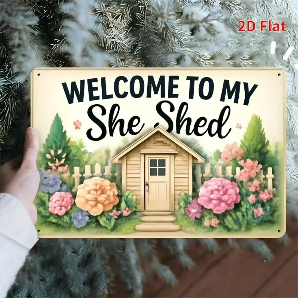 Willkommens-Metallschild „WELCOME to MY SHE SHED“ – Rustikale Bauernhaus-Wanddekoration für drinnen und draußen, wetterfeste Vintage-Plakette, Garage