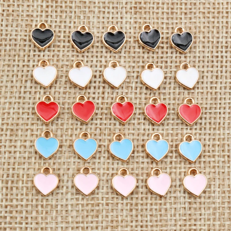 50PCS 6*8mm Alloy Metal Drop Oil Small Heart Charms KC Gold Pendant For DIY Bracelet Necklace Jewelry Making Findings