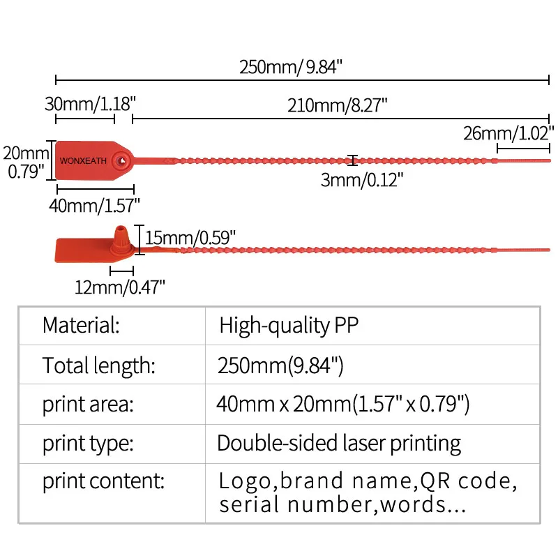 100Pcs Custom Plastic Brand Tag Disposable Security Seals Personalized Cable Tie Label for Garment Logistics Truck 250mm 9.8 \