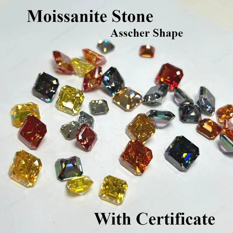 

Moissanite Stone Asscher Shape Multiple Colors Lab Grown Gemstone for Charms Jewelry Making Pass Diamond Teste with Certificate