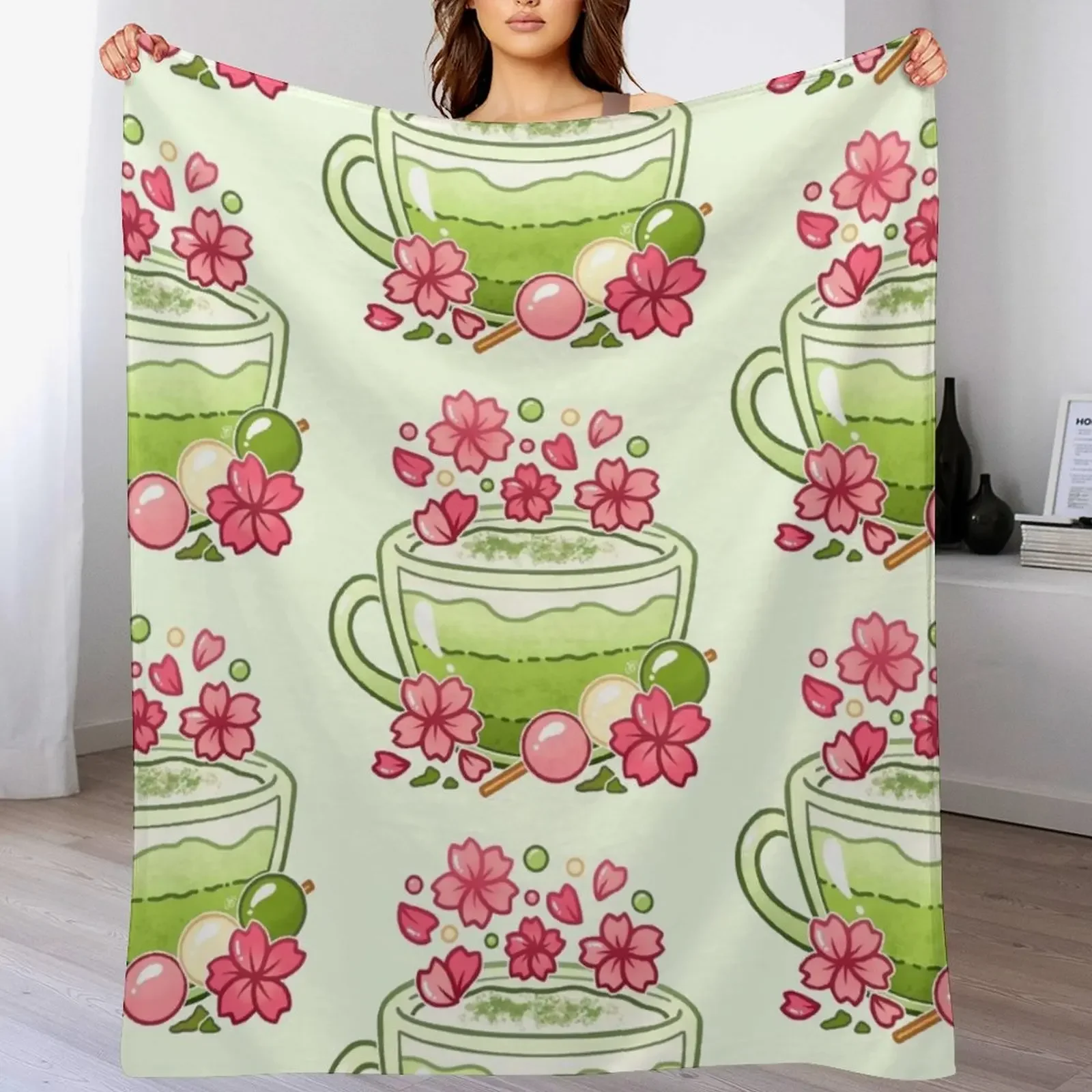 

Sakura Matcha Tea Throw Blanket Retros Sleeping Bag Blankets funny gift christmas decoration Thermals For Travel Blankets