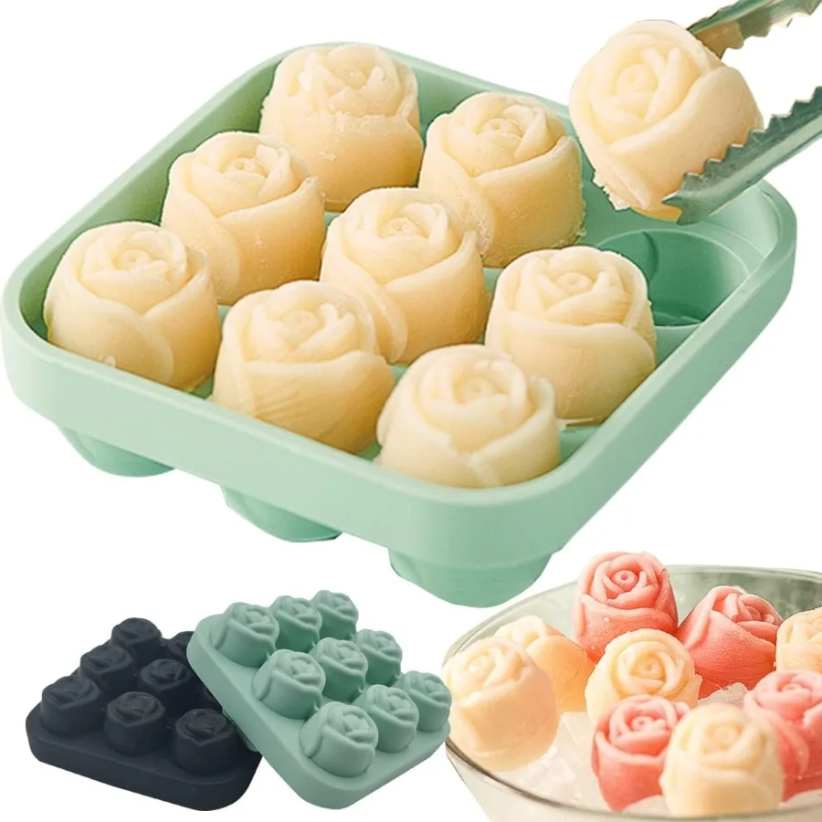 

Ice Cube Tray Silicone 3D Rose Ice Mold Ice Cube Molds for Fre with Lid and Fel Easy Release Silicone Mold 9 Rose Flower Shaped