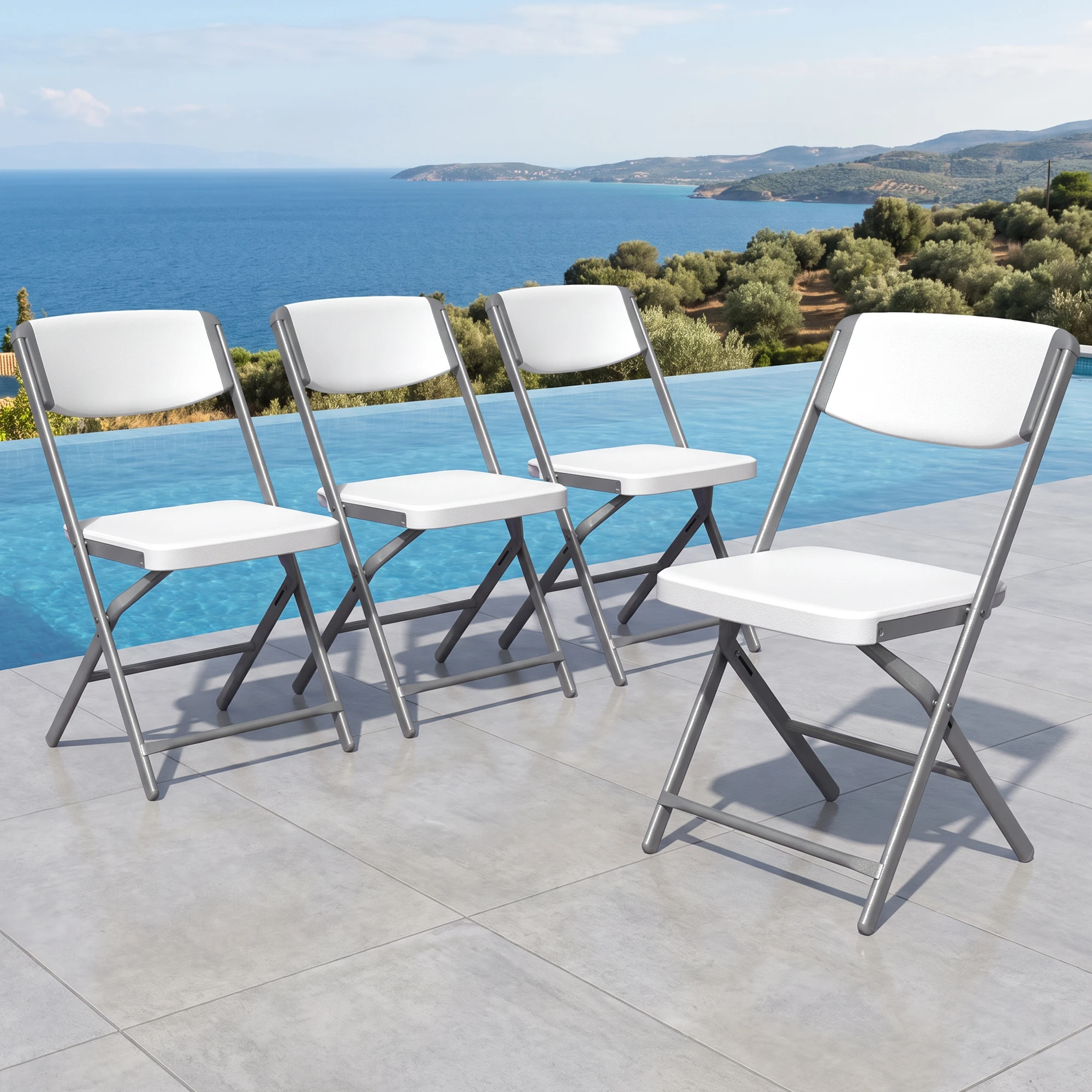 EVOKEDEN 4 Pack White Folding Chairs, Portable Plastic Party Chairs with Steel Frame, Stackable Folding Chairs for Wedding, Events & Commercial Use