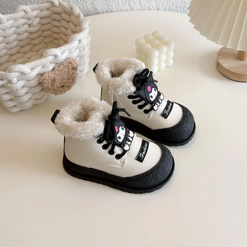 Sanrios Kuromi Girls Snow Boots Winter New Style High Top Casual Shoes Cartoon Child Sneakers Anti-Slip Kawaii Cotton Boots Gift