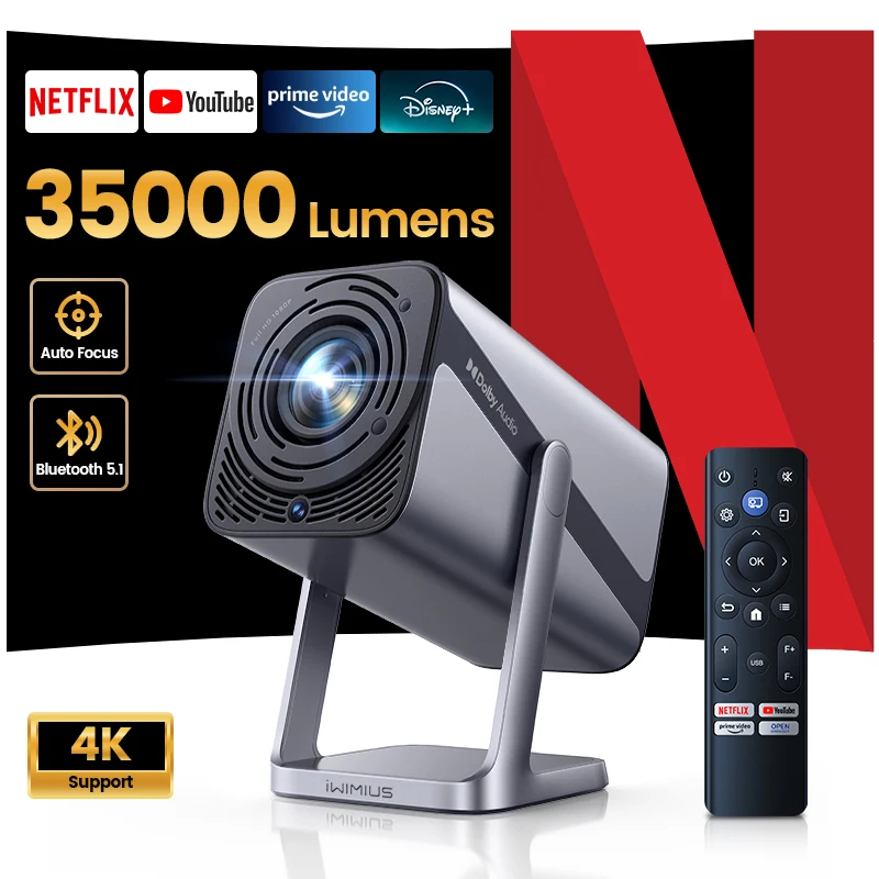 Image of Wimius 4K Video Mini Tragbarer Projektor 960ANSI Autofokus WiFi6 BT5.2 Full HD 1080P Android Film-Projektor Offiziell Netflix-kompatibel