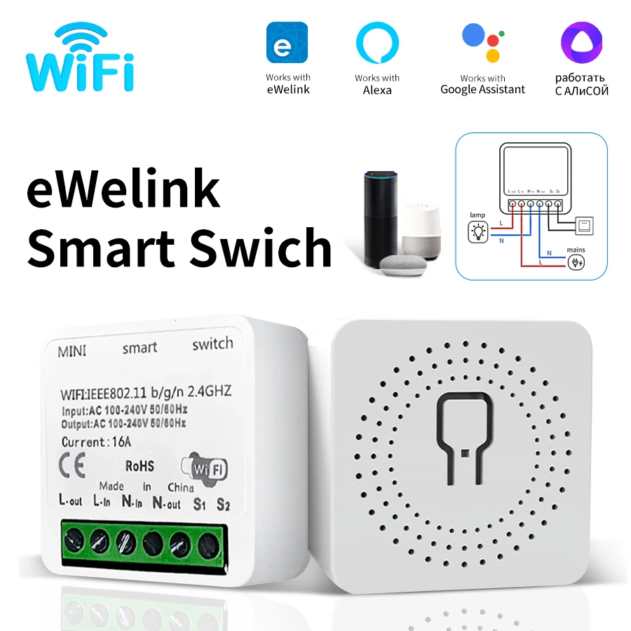 EWelink WiFi Smart Switch Breaker unterstützt 2-Wege-Steuerung 100-240V 16A Intelligenter Lichtschalter funktioniert mit Alexa und Google Assistant.