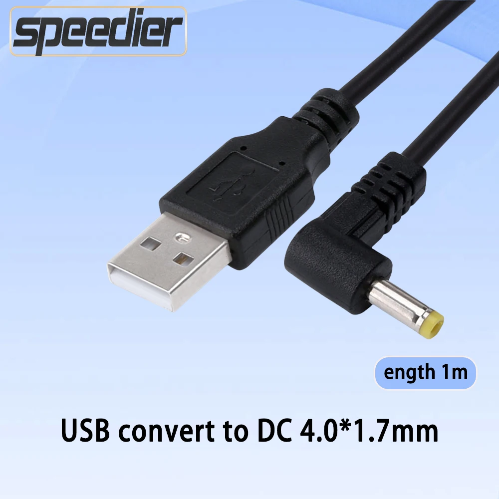Black DC Elbow power plug USB convert to 4.0*1.7mm/DC 4017 L Shape Jack 4.0 mm x 1.7 mm 4.0x1.7mm right angle charging cable 1m