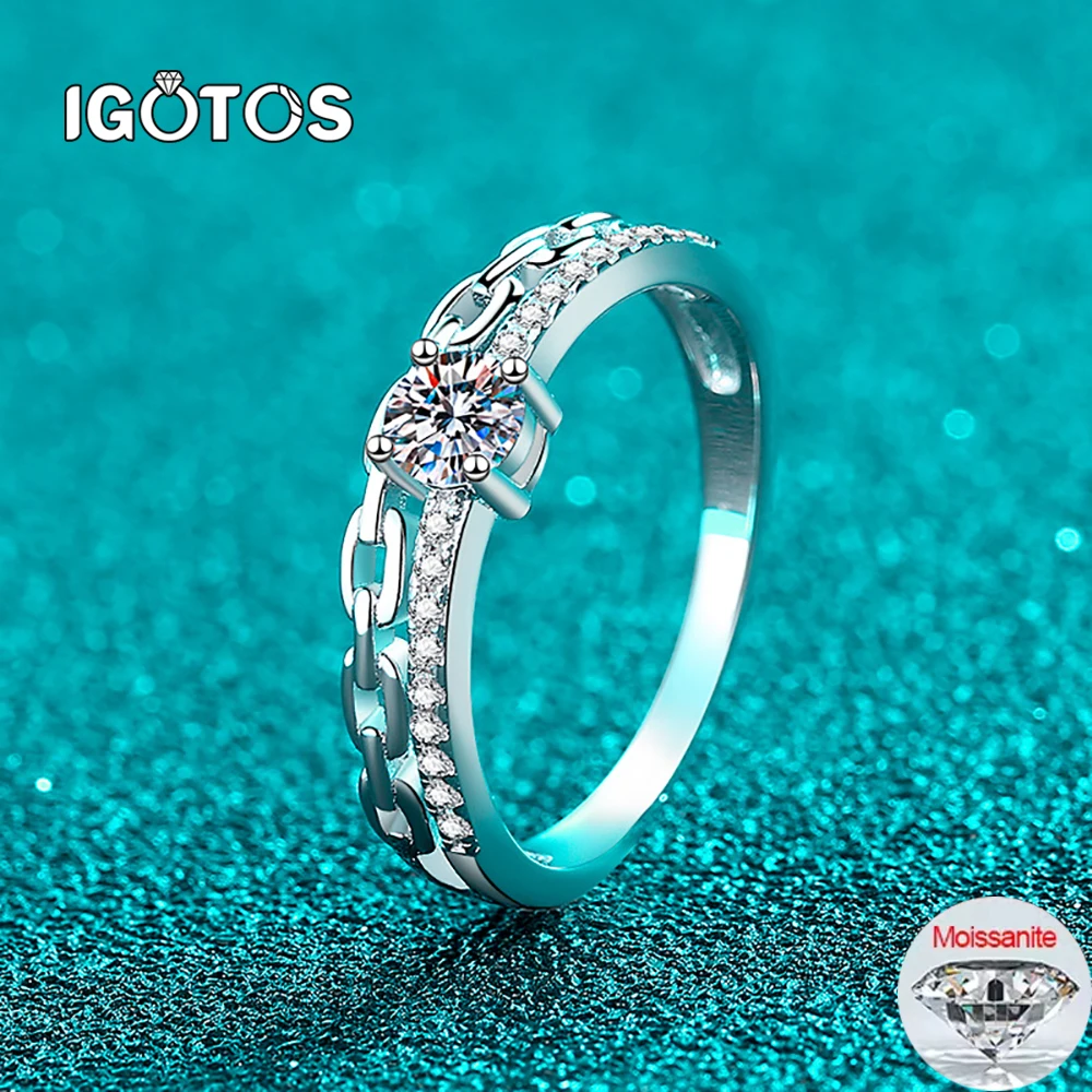 

IGOTOS 925 Sterling Silver Full Moissanite Diamond Ring for Women Double Layered Chain Ring Party Engagement Gifts Fine Jewelry