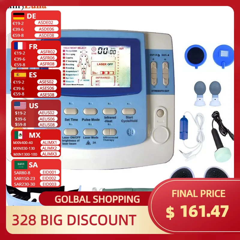 Pulsed Electromagnetic Ultrasound Therapy Machine With Tens & Ems Physiotherapy Equipment 7 Channels With Laser Myostimulator