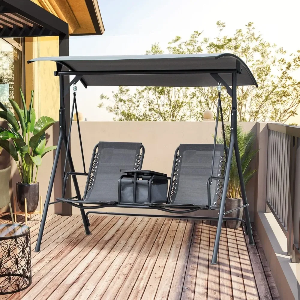 

Outdoor Swing Chair, Adjustable Shade, Seat Suspension and Weather Resistant Steel, 2Seat Patio Swing Chair