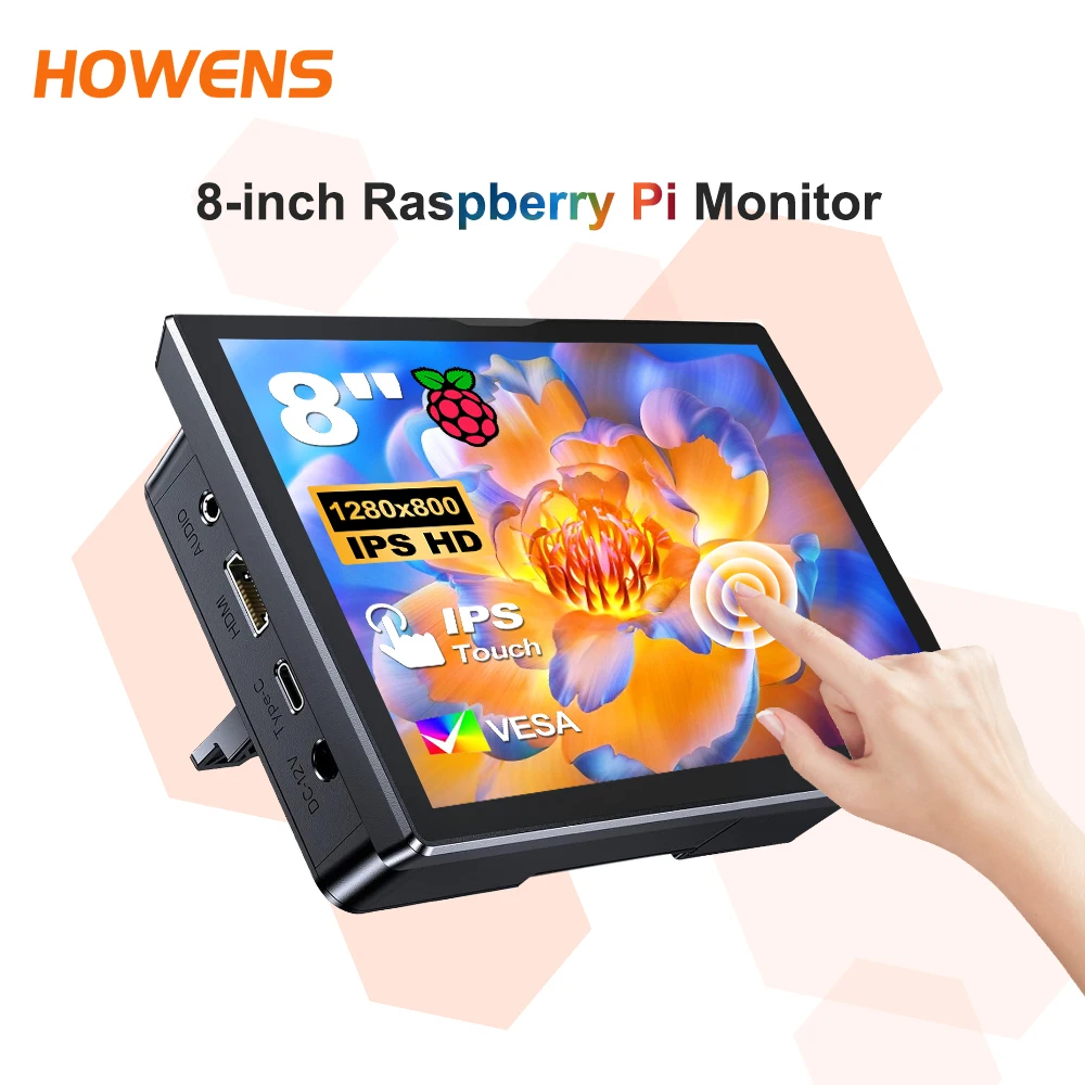 Raspberry Pi 8 Inch Touchscreen Monitor 1280x800 IPS Display with HDMI Dual-Speaker for Raspberry Pi 5/4/3B+/3/B+ 2 Jetson Nano