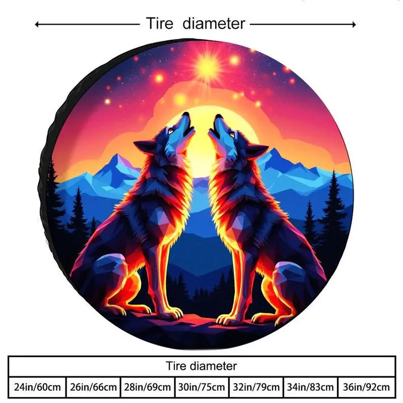 Geometric Blue Wolf Howling Pattern Polyester Fiber Car Tire Cover, Suitable For Universal Suv/Pickup/Car Spare Tire Protection