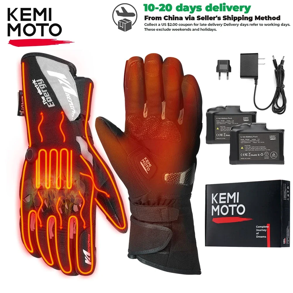 KEMIMOTO Heated Gloves Motorcycle Winter Moto Heated Gloves Warm Waterproof Rechargeable Heating Thermal Gloves For Snowmobile