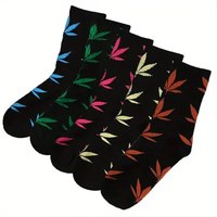 5 Pairs Men's Maple Leaf Socks Versatile Long Korean Style Trendy High Tube Socks Street Hip Hop Style Long Tube Socks