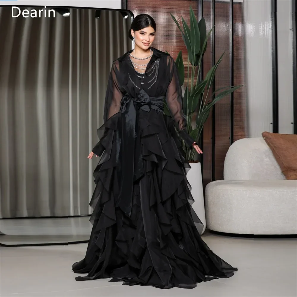 Customized Prom Gown Evening Formal Dress Dearin V-neck Ball Floor Length Skirts Layered Fold Draped Tulle Flouncing Bespoke Oc