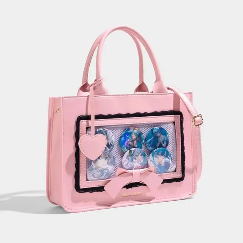 

Bloom Japanese Pink Ita Women Lolita Transparent Bow Large Capacity Handbag Ladies Sweet Kawaii Tote Bag Crossbody Bags