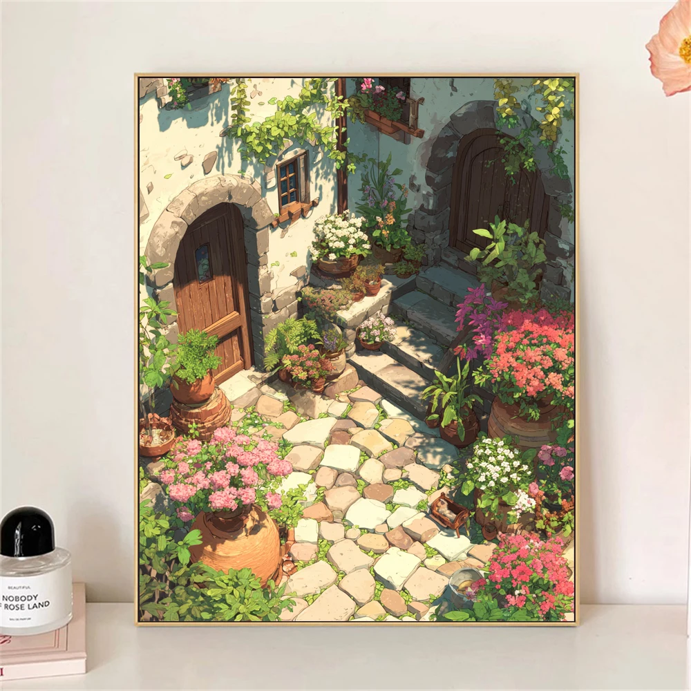 Paint by Numbers For Adult Kit Green Vine Stone House Dropshipping acrylic Oil Painting Canvas by Number Home Decor
