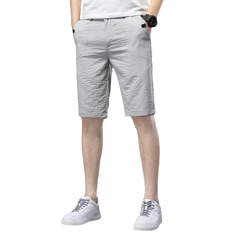 Summer Thin Men\'s Loose Casual Shorts Gray Black Slightly Elastic Straight Sports Shorts Beach Casual Shorts Solid Color Male