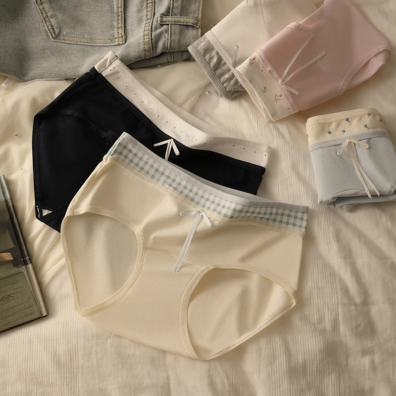 3Pcs Women's Cotton Briefs Plus Size Underwear Lady Lingerie Triangular Underpants Seamless Intimates Fashion Sexy Panties Set