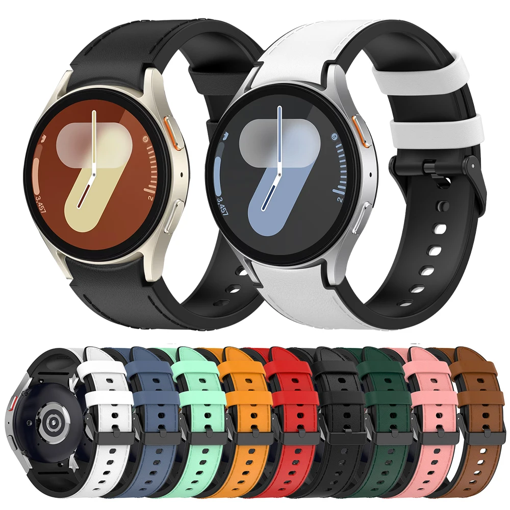 Vintage Silicone+Leather Bracelet For Samsung Galaxy Watch 7 6 4 5 Pro 40/44mm Band Watch 6 4 Classic 47/46/42mm Strap Wristband