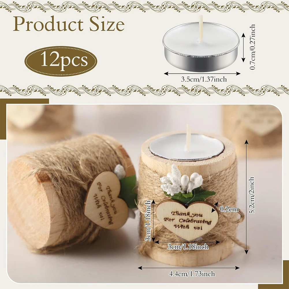 12 Pcs Set of Wooden Tealight Candle Holders Small Candlelight Candlestick Party Candle Favors Baby Shower Favors for Guests