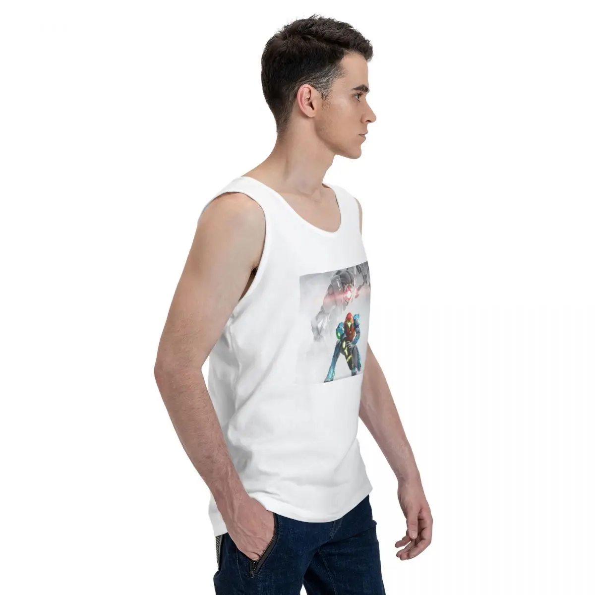 Metroid 100% Cotton Men's Sweatshirt Vest Sleeveless Clothing Tees Men Tank Tops T-shirt
