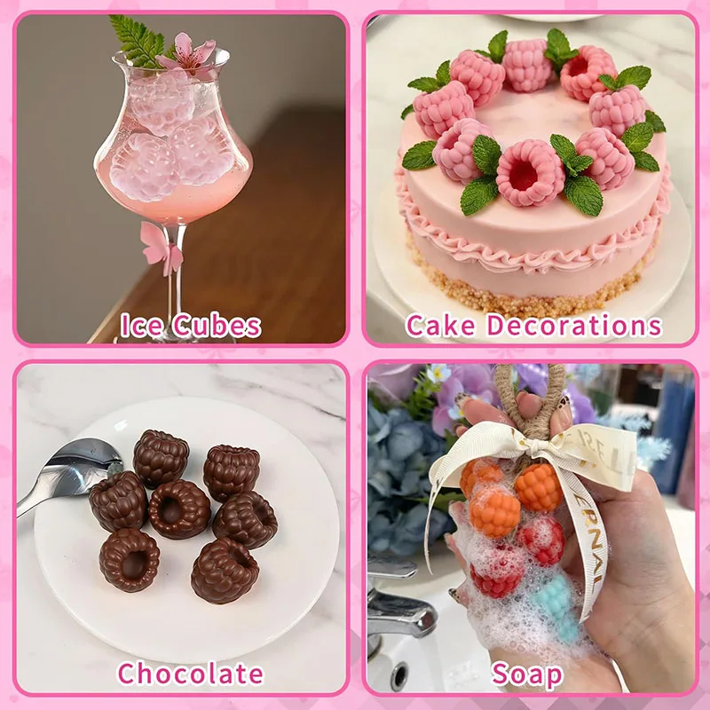 Small Raspberry Silicone Mold Fruit Shape Chocolate Candy Jelly Wax Melts Soap Ice Cube Cake Decoration Cupcake Topper Pastry